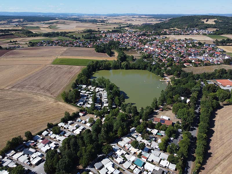Luftaufnahme, Luftbild vom Badesee Sulzfeld