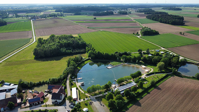 Luftaufnahme, Luftbild vom Naturfreibad Weißbachmühle in Merkendorf