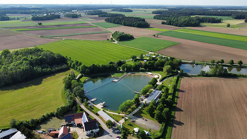 Luftaufnahme, Luftbild vom Naturfreibad Weißbachmühle in Merkendorf
