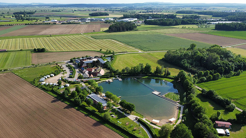 Luftaufnahme, Luftbild vom Naturfreibad Weißbachmühle in Merkendorf