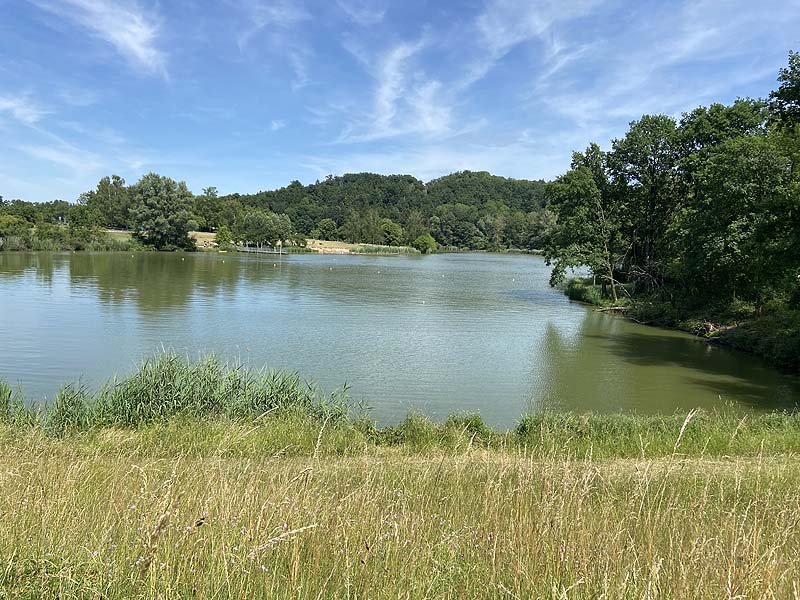 Der Badesee Degenbachstausee in Jagstheim in Baden-Württemberg