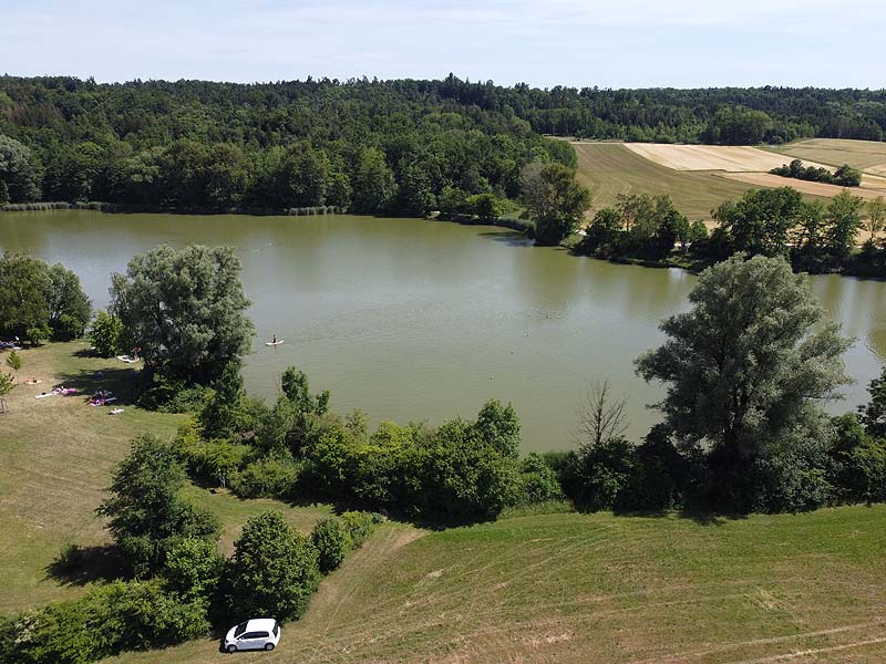 Luftaufnahme, Luftbild vom Degenbachstausee in Jagstheim