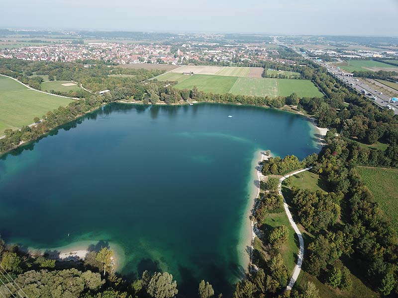 Luftaufnahme, Luftbild vom Echinger See in Eching