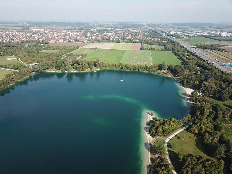 Luftaufnahme, Luftbild vom Echinger See in Eching