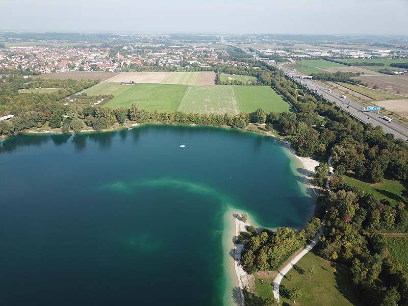Luftaufnahme, Luftbild vom Echinger See in Eching