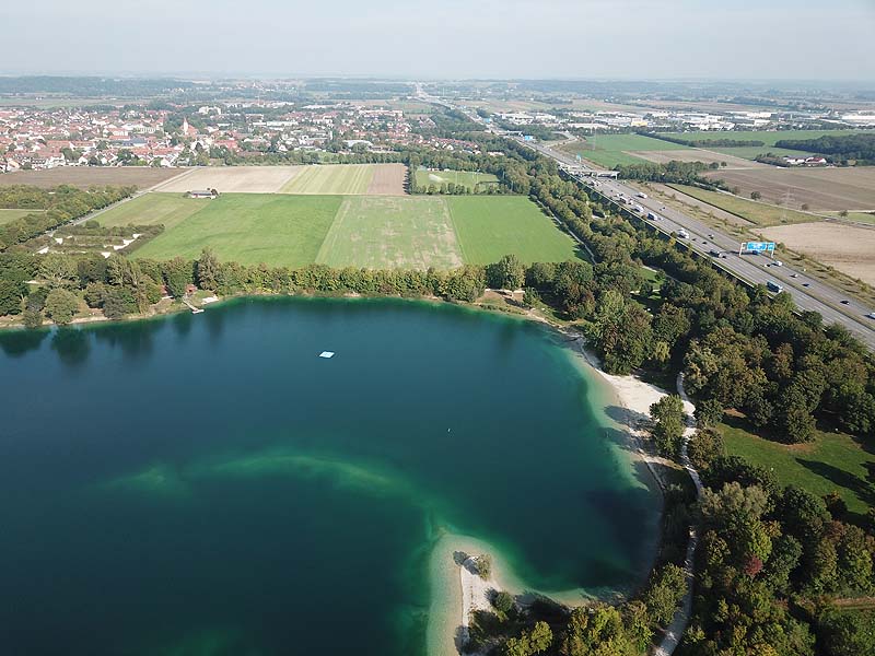 Luftaufnahme, Luftbild vom Echinger See in Eching