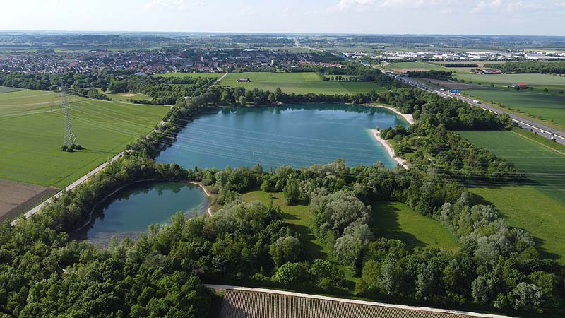 Luftaufnahme, Luftbild vom Echinger See in Eching