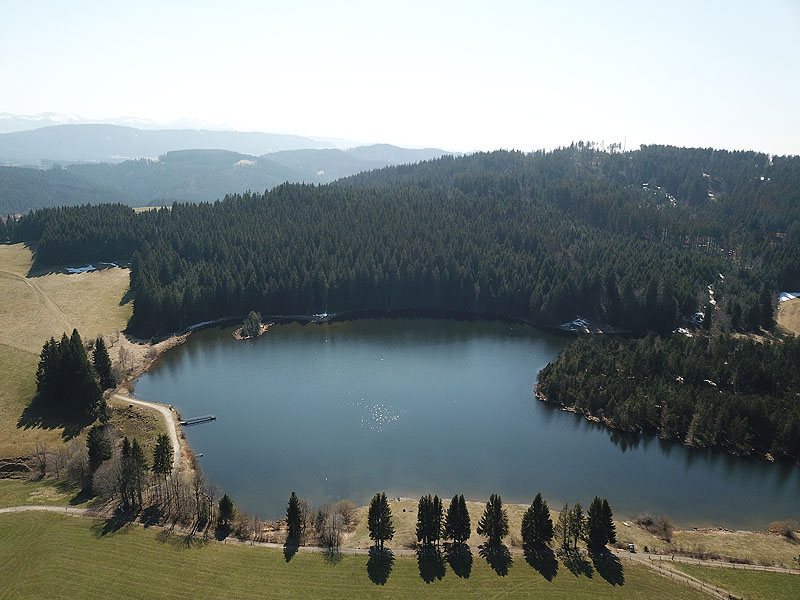 Luftaufnahme, Luftbild vom Eschacher Weiher in Kempten im Allgäu