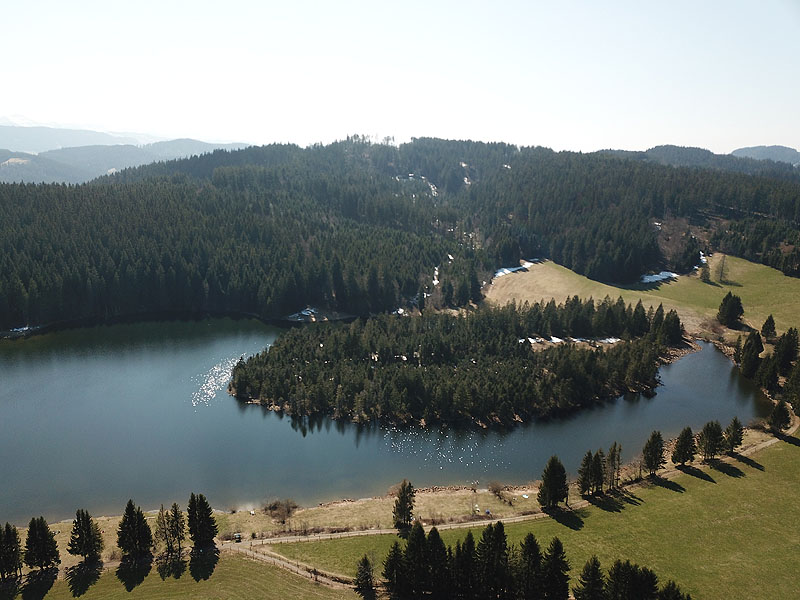 Luftaufnahme, Luftbild vom Eschacher Weiher in Kempten im Allgäu