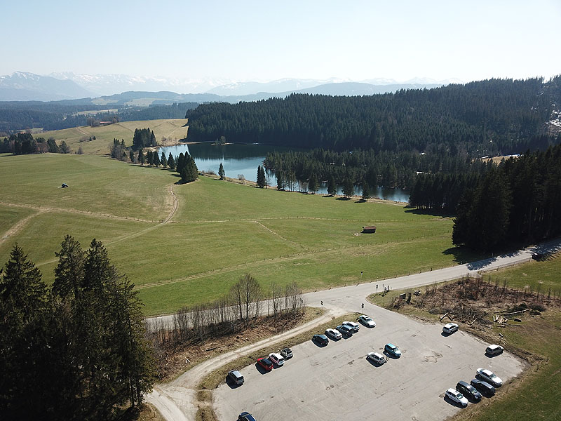 Luftaufnahme, Luftbild vom Eschacher Weiher in Kempten im Allgäu