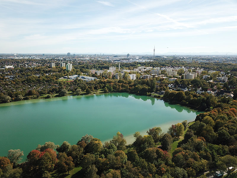Luftaufnahme, Luftbild vom Fasaneriesee in München