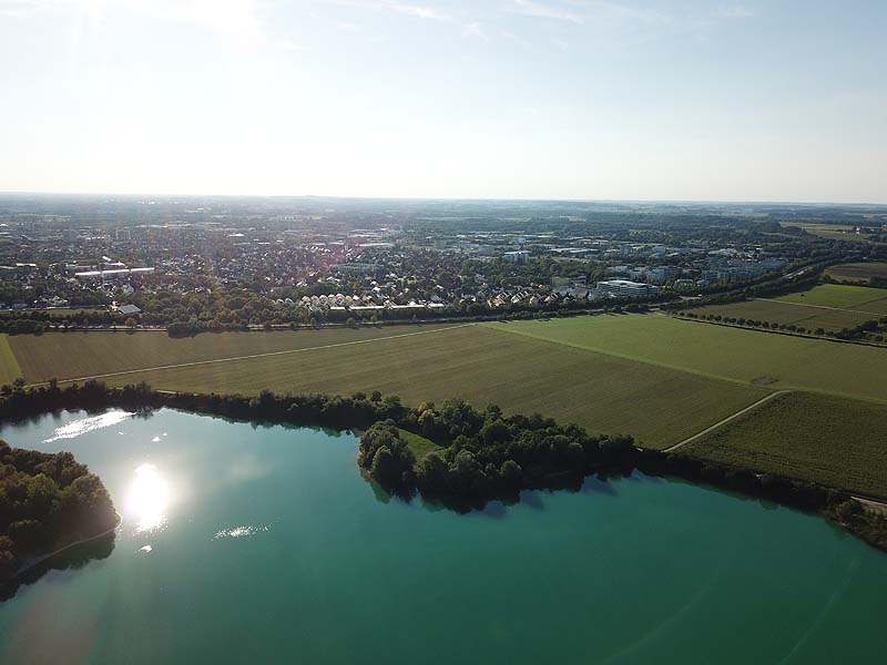 Luftaufnahme, Luftbild vom Hollerner See in Eching aus dem Jahr 2019
