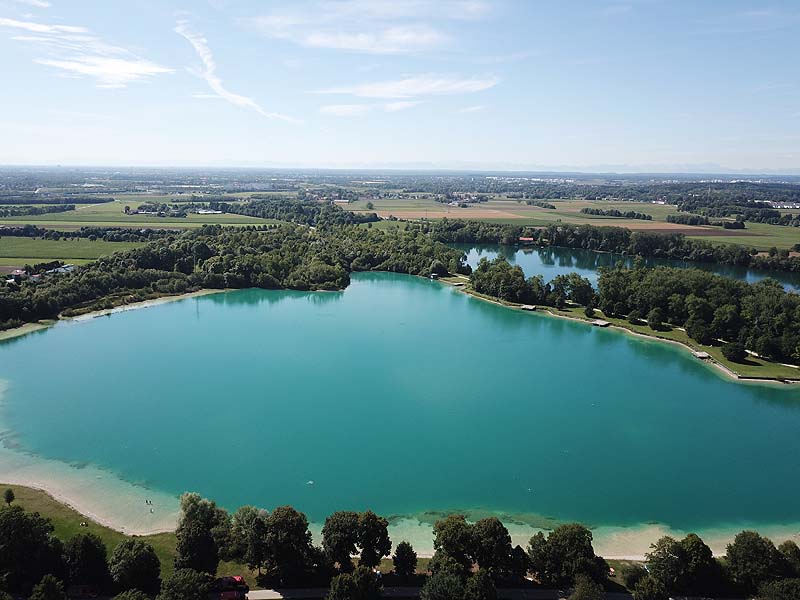 Luftaufnahme vom Lußsee, Langwieder See in München