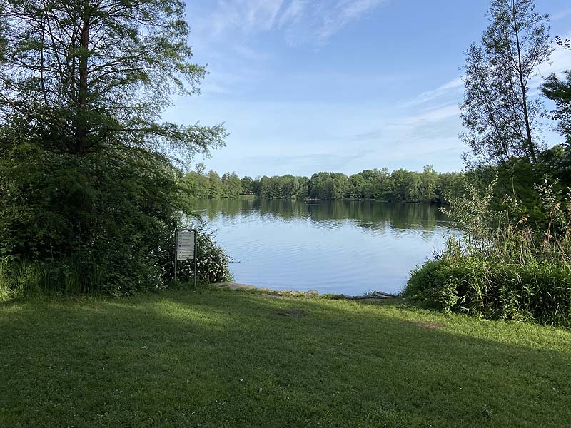 Der Badesee Moosweiher in Freiburg in Baden-Württemberg