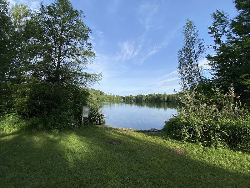 Der Badesee Moosweiher in Freiburg in Baden-Württemberg