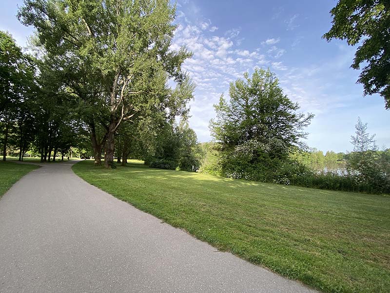 Der Badesee Moosweiher in Freiburg in Baden-Württemberg