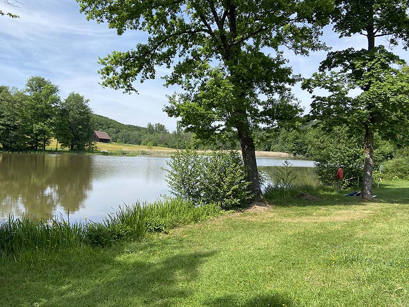 Der Badesee Neumühlsee in Waldenburg in Baden-Württemberg