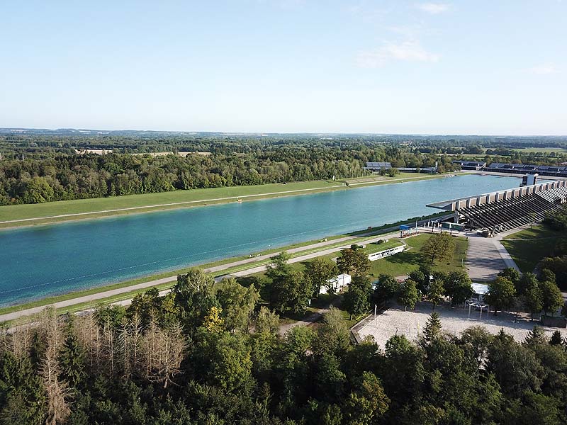 Luftaufnahme, Luftbild von der Ruderregattastrecke in Oberschleißheim aus dem Jahr 2019