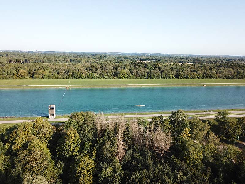 Luftaufnahme, Luftbild von der Ruderregattastrecke in Oberschleißheim aus dem Jahr 2019