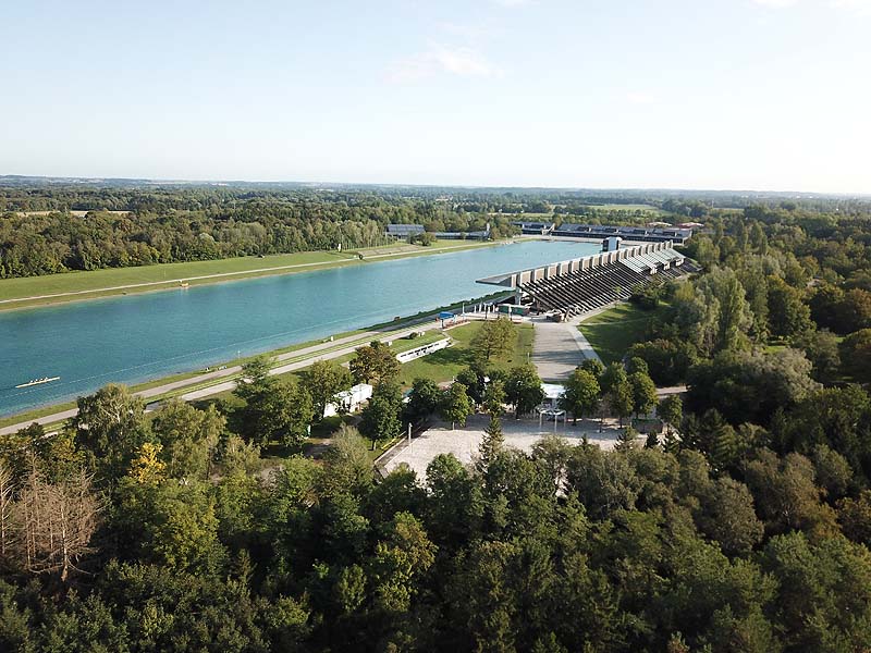 Luftaufnahme, Luftbild von der Ruderregattastrecke in Oberschleißheim aus dem Jahr 2019