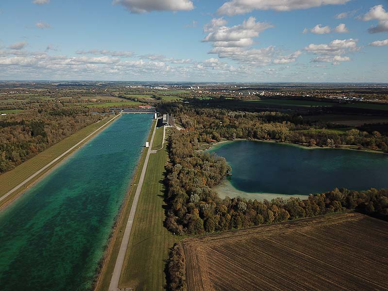 Luftaufnahme, Luftbild von der Ruderregattastrecke in Oberschleißheim aus dem Jahr 2019