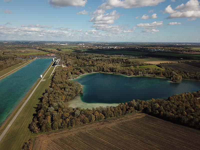 Luftaufnahme, Luftbild von der Ruderregattastrecke in Oberschleißheim aus dem Jahr 2019