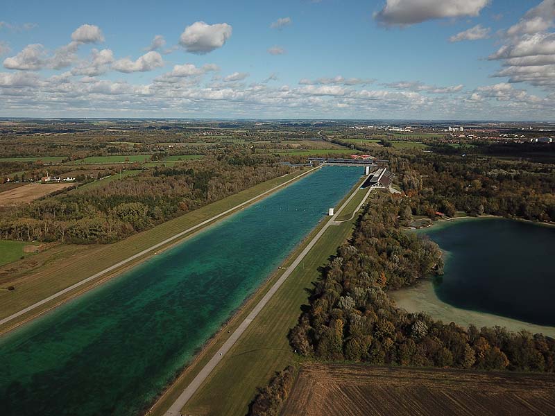 Luftaufnahme, Luftbild von der Ruderregattastrecke in Oberschleißheim aus dem Jahr 2019