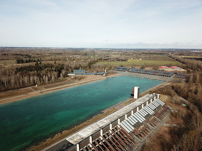 Luftaufnahme, Luftbild von der Ruderregattastrecke in Oberschleißheim