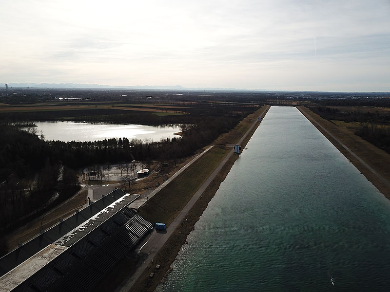 Luftaufnahme, Luftbild von der Ruderregattastrecke in Oberschleißheim