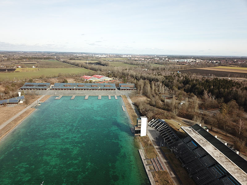 Luftaufnahme, Luftbild von der Ruderregattastrecke in Oberschleißheim