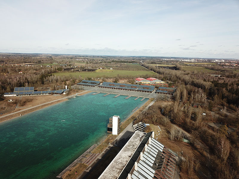 Luftaufnahme, Luftbild von der Ruderregattastrecke in Oberschleißheim