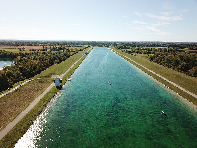 Luftaufnahme, Luftbild von der Ruderregattastrecke in Oberschleißheim aus dem Jahr 2019