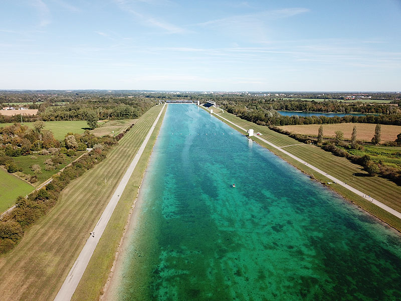 Luftaufnahme, Luftbild von der Ruderregattastrecke in Oberschleißheim aus dem Jahr 2019