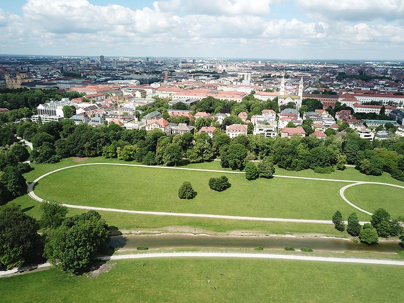 Luftaufnahme, Luftbild von der Schönfeldwiese in München aus dem Jahr 2020
