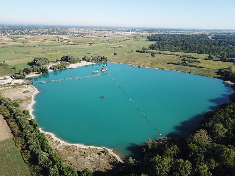 Luftaufnahme, Luftbild vom Kieswerksee in Schwanau