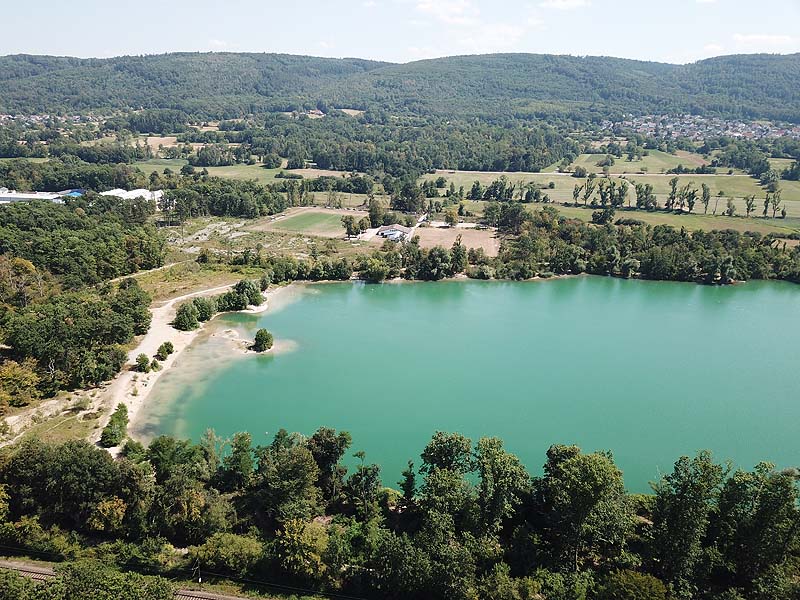 Luftaufnahme, Luftbild vom Sulzbacher Baggersee, Hurstsee in Ettlingen