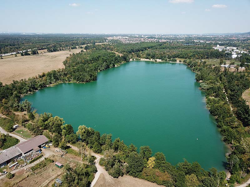 Luftaufnahme, Luftbild vom Sulzbacher Baggersee, Hurstsee in Ettlingen
